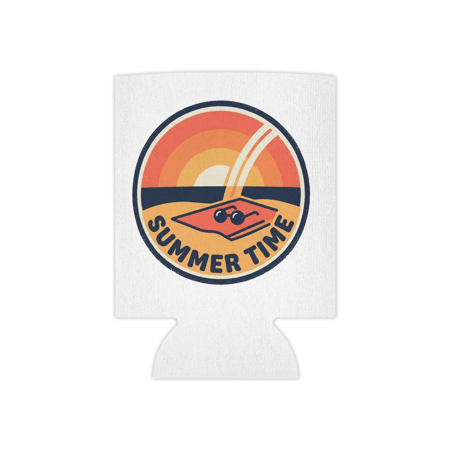 Can Cooler — 'Summer Time' Retro Sunset Pool Float Can Koozie