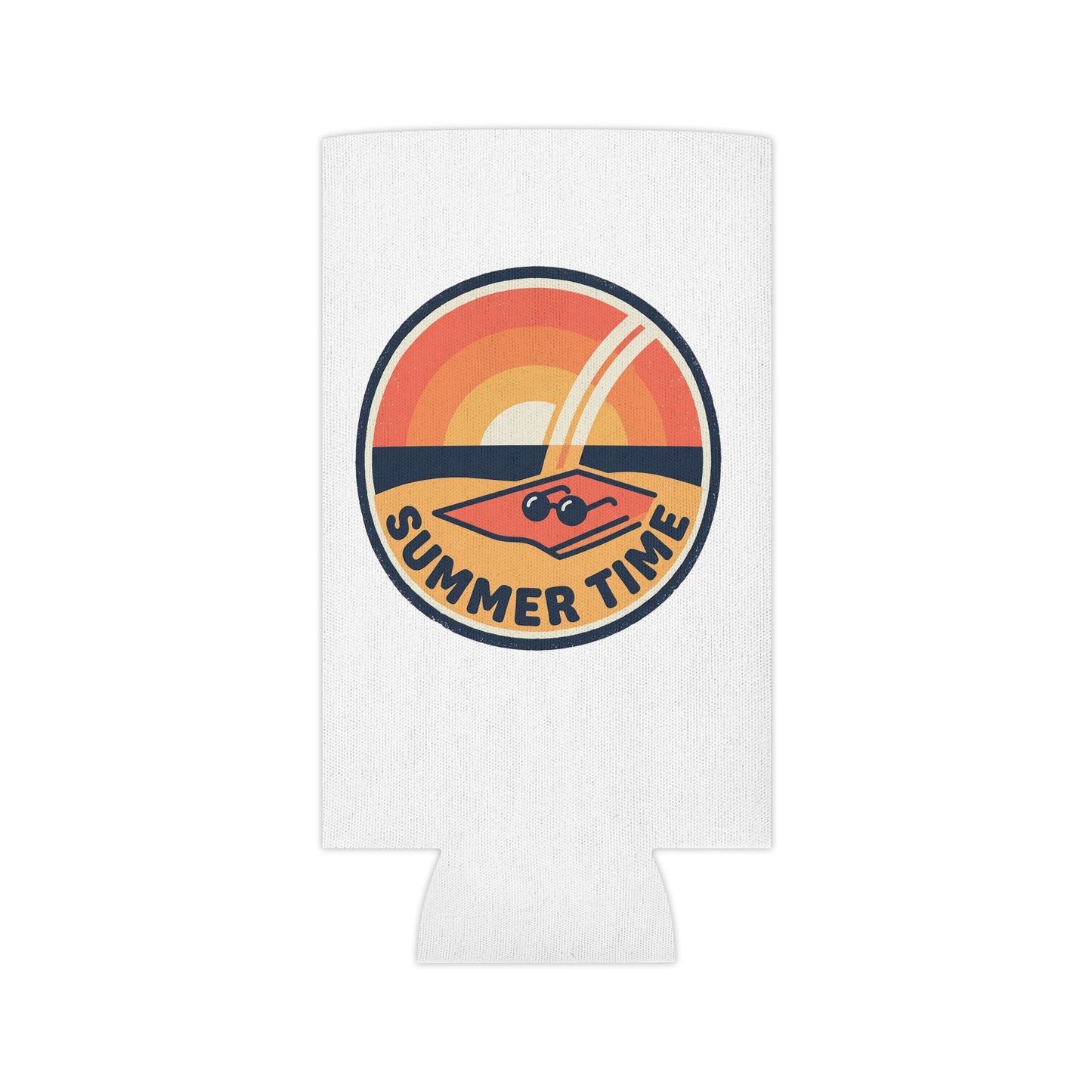 Can Cooler — 'Summer Time' Retro Sunset Pool Float Can Koozie