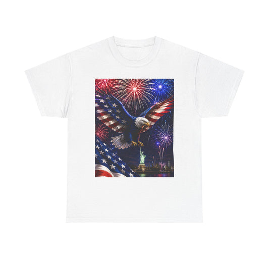 American Flag Eagle with Fireworks T-Shirt | Statue of Liberty 4th of July